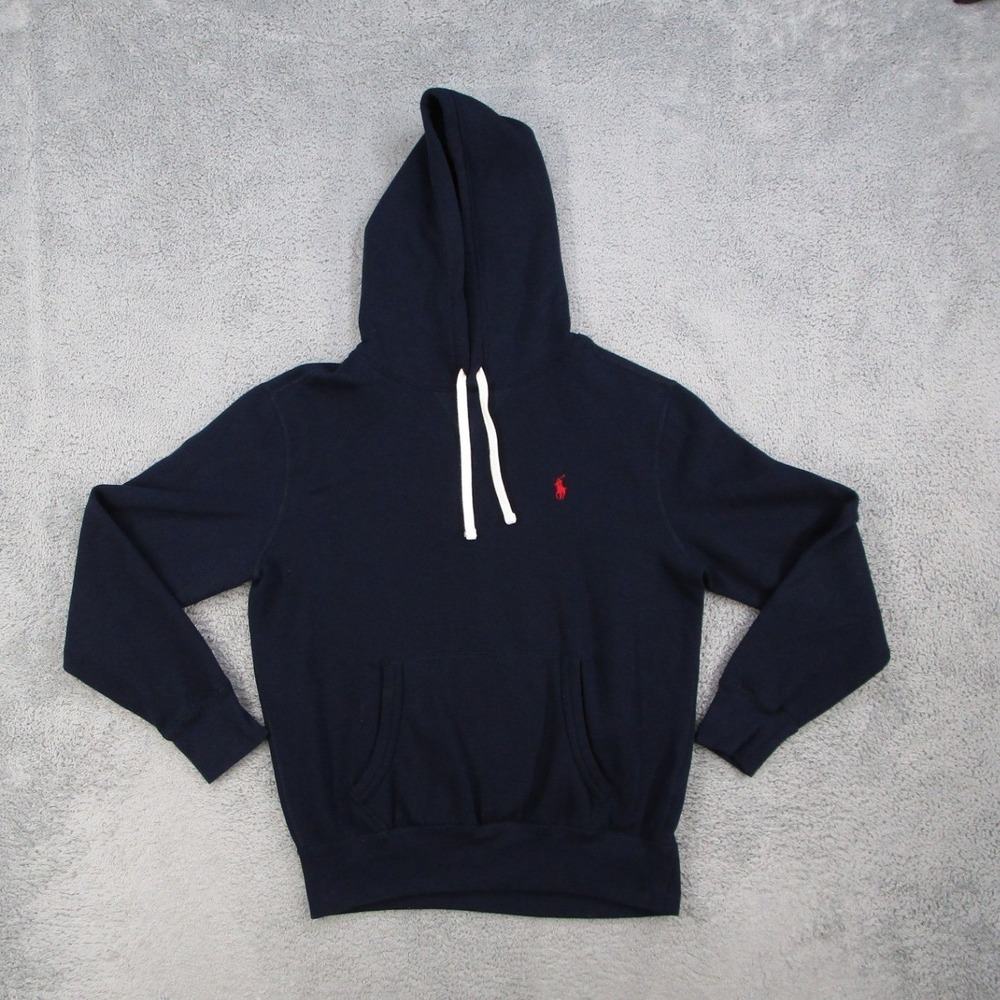 Polo Ralph Lauren Mens Small Navy Blue Fleece Pullover Hoodie Red Pony Logo